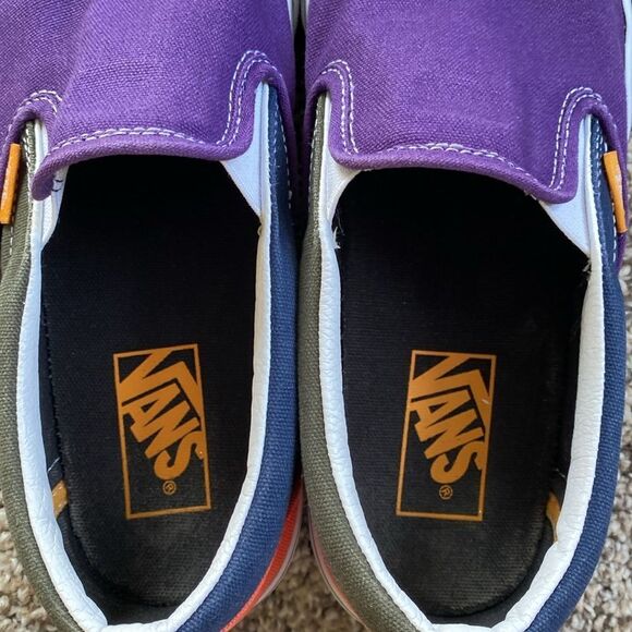 Vans Womens 9.5 Classic Slip On Sneaker Shoes Color Block Purple Black Blue - Picture 8 of 8